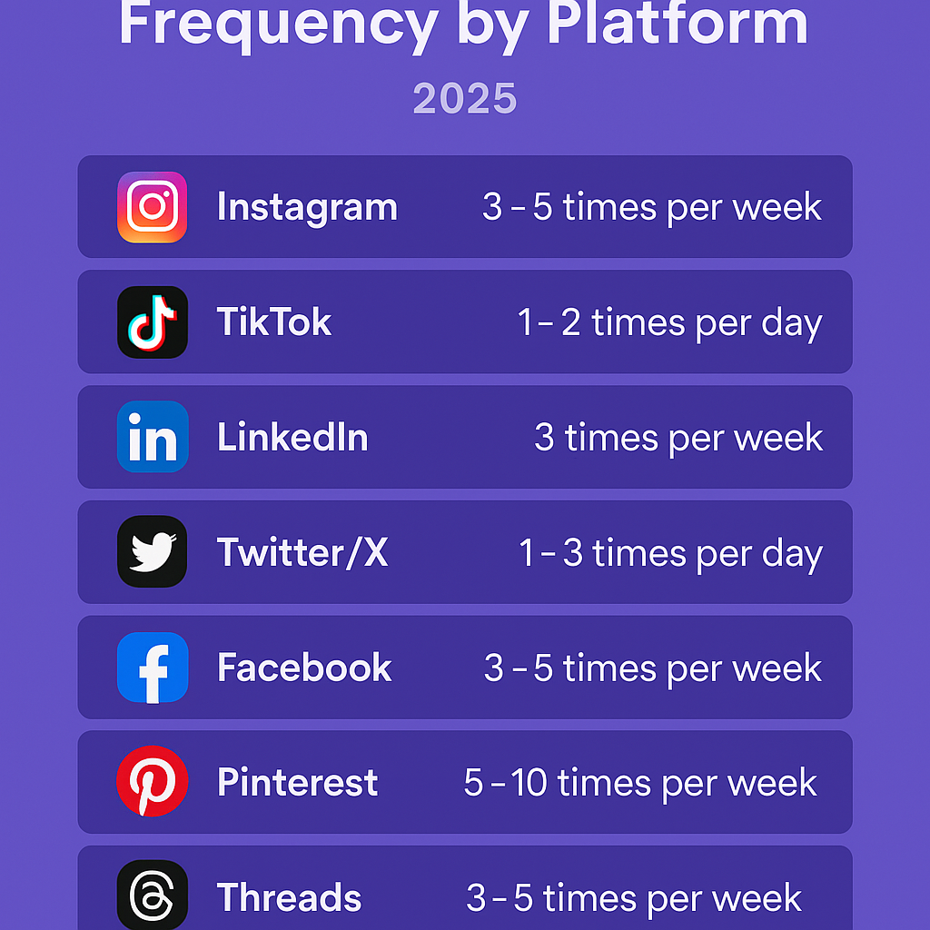 Posting frequencies per social media platform