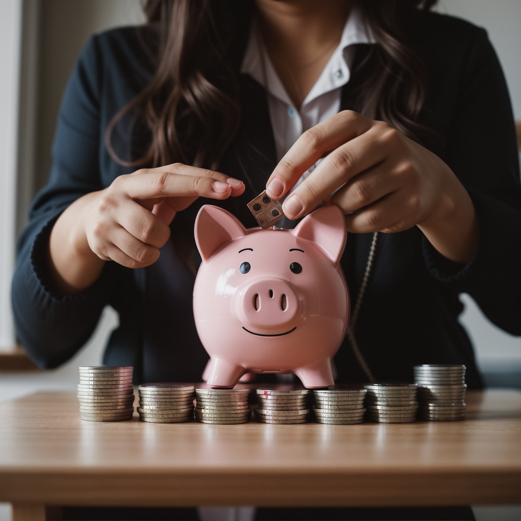 Piggy bank and coins