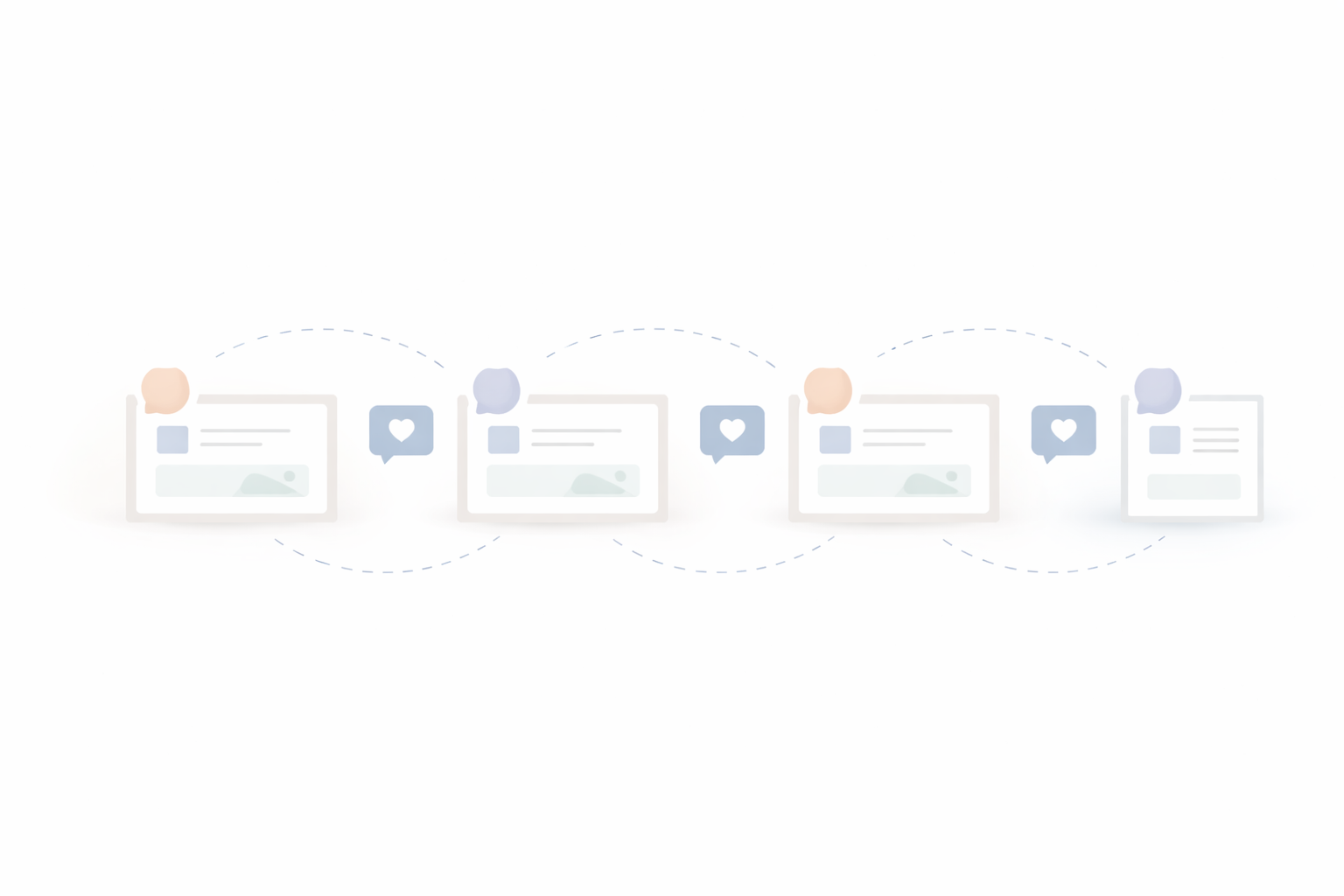 Abstract flat illustration showing a central idea growing stronger through repetition, layered shapes or expanding circles suggesting authority and recognition over time, neutral colors, modern SaaS aesthetic, no text